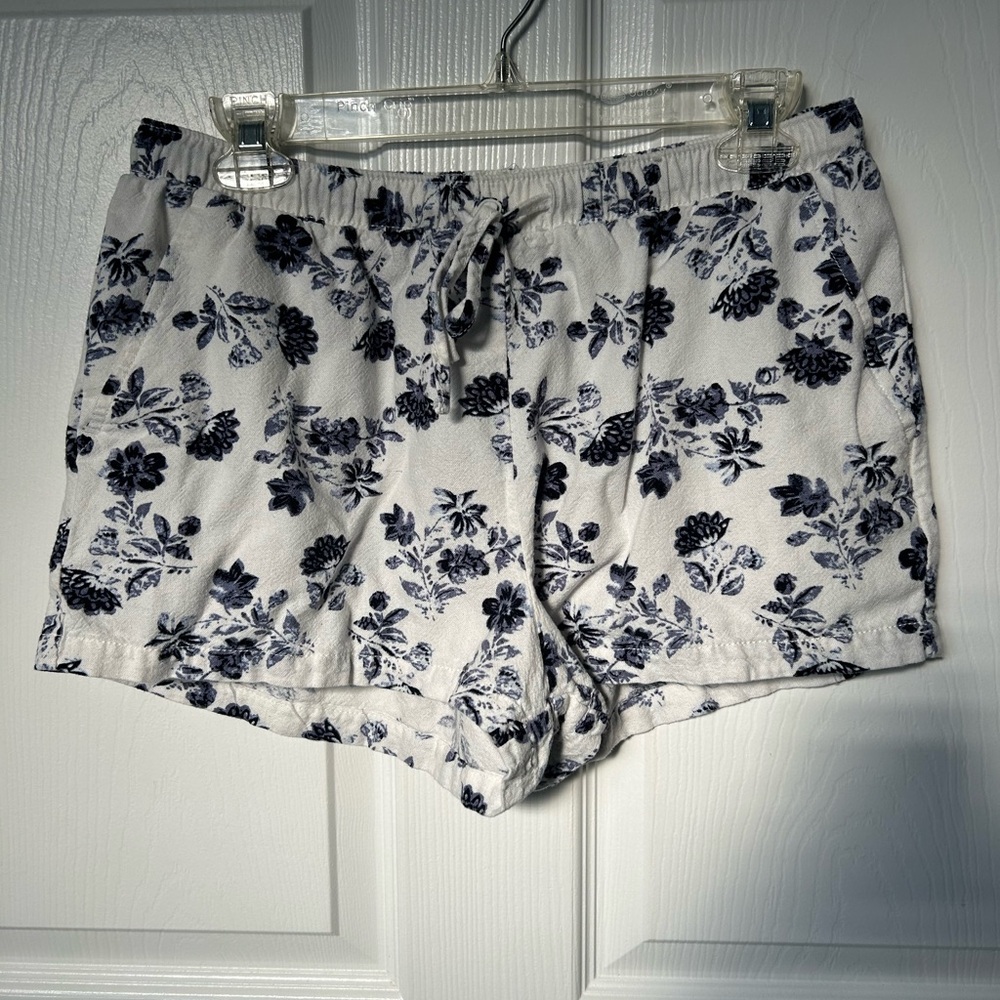 Sweethearts Los Angeles Blue & White Floral Pull On Linen Blend Shorts Size L